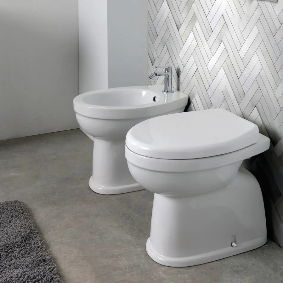 Vaso Wc a Terra in Ceramica con Sedile in Poliestere e Design Moderno - Silice Viadurini