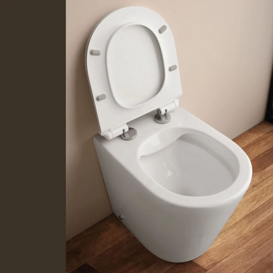 Vaso Wc a Terra Rimless con Sedile Soft Close in Ceramica Bianca - Ginepro   Viadurini