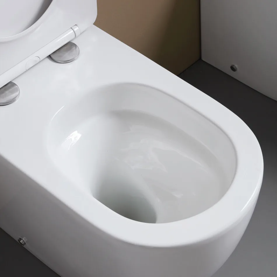 Vaso Wc a Terra Sedile Soft Close Termoindurente in Ceramica Bianca - Olmo Viadurini