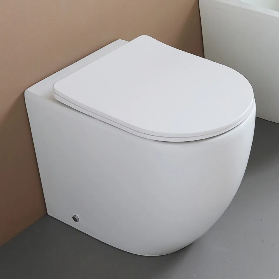 Vaso Wc a Terra Sedile Soft Close Termoindurente in Ceramica Bianca - Olmo Viadurini