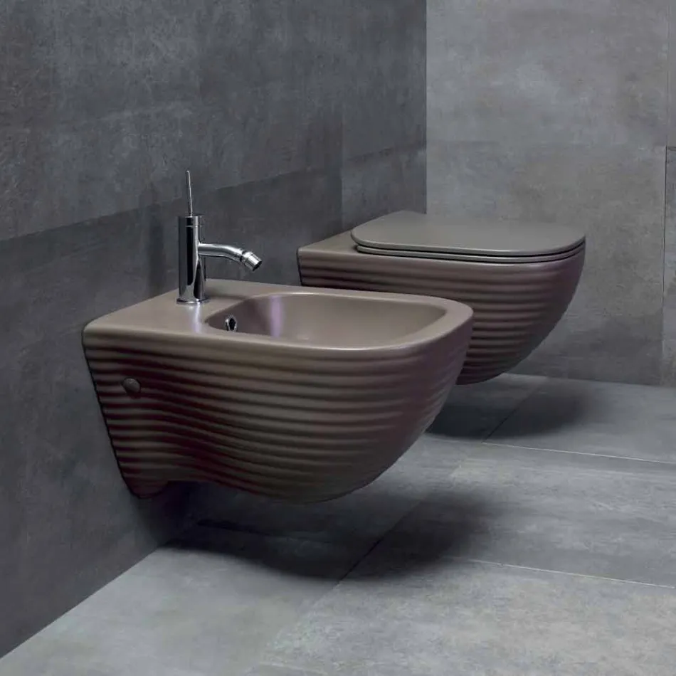 Vaso WC Moderno Sospeso in Ceramica Bianca o Colorata Trabia Viadurini