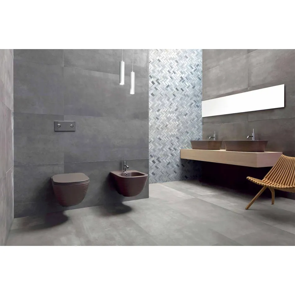 Vaso WC Moderno Sospeso in Ceramica Bianca o Colorata Trabia Viadurini
