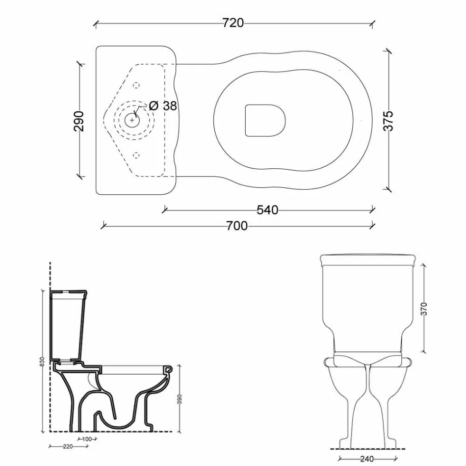 Vaso WC monoblocco in ceramica bianca Style 72x36 cm, made in Italy Viadurini