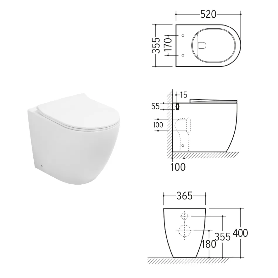 Vaso Wc Rimless a Terra in Ceramica Bianca e Sedile Soft Close - Aster   Viadurini