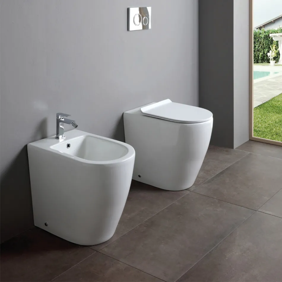 Vaso Wc Rimless e Sedile Soft Close Termoindurente in Ceramica - Oleandro Viadurini