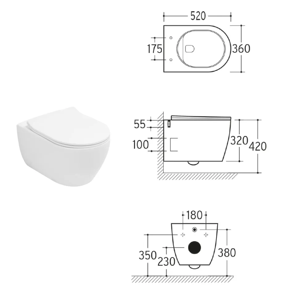 Vaso Wc Rimless Sospeso in Ceramica Bianca con Sedile Soft Close - Aster Viadurini