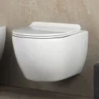 Vaso Wc Rimless Sospeso in Ceramica Bianca con Sedile Soft Close - Aster Viadurini