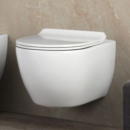 Vaso Wc Rimless Sospeso in Ceramica Bianca con Sedile Soft Close - Aster Viadurini