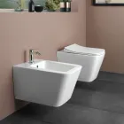 Vaso Wc Sospeso con Sedile Soft Close in Ceramica dal Design Moderno - Giunco Viadurini