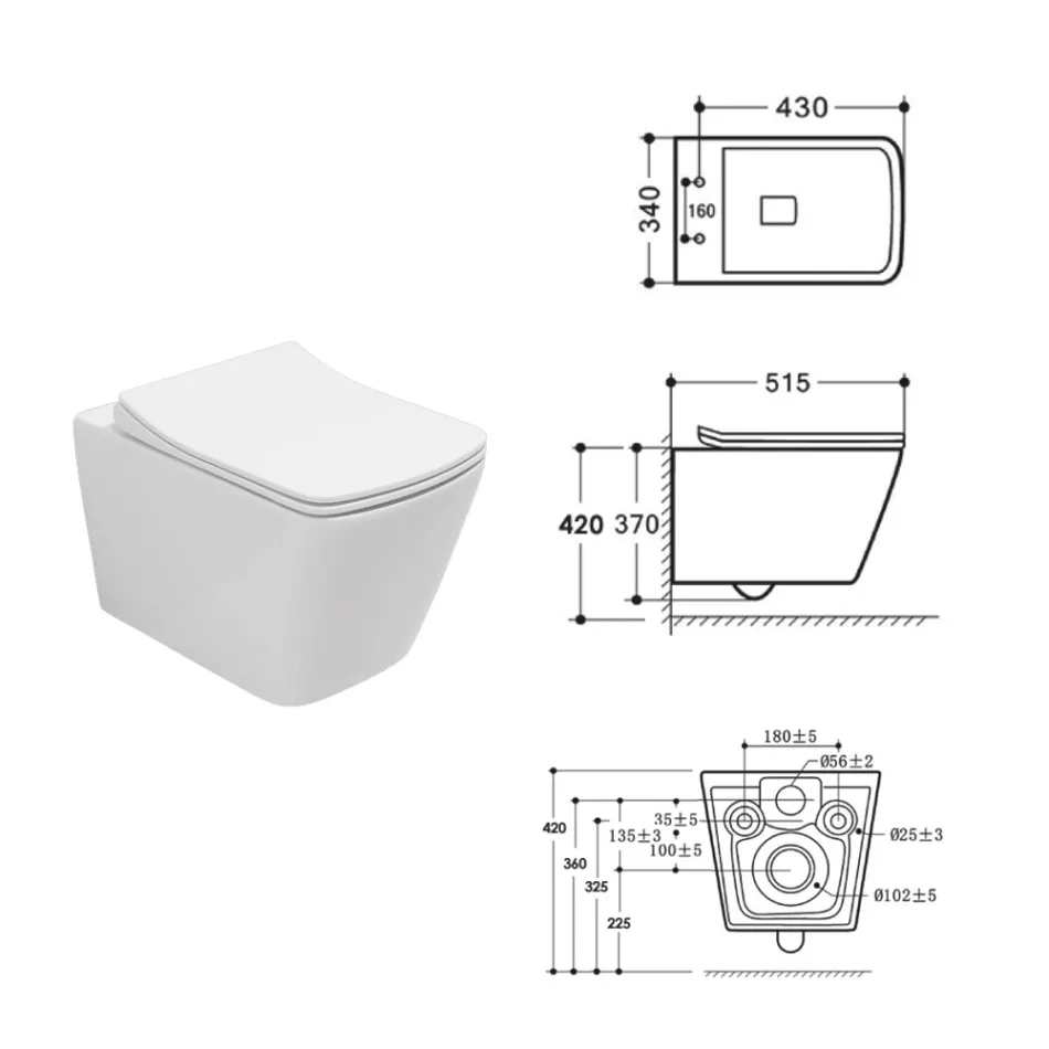 Vaso Wc Sospeso con Sedile Soft Close in Ceramica dal Design Moderno - Giunco Viadurini