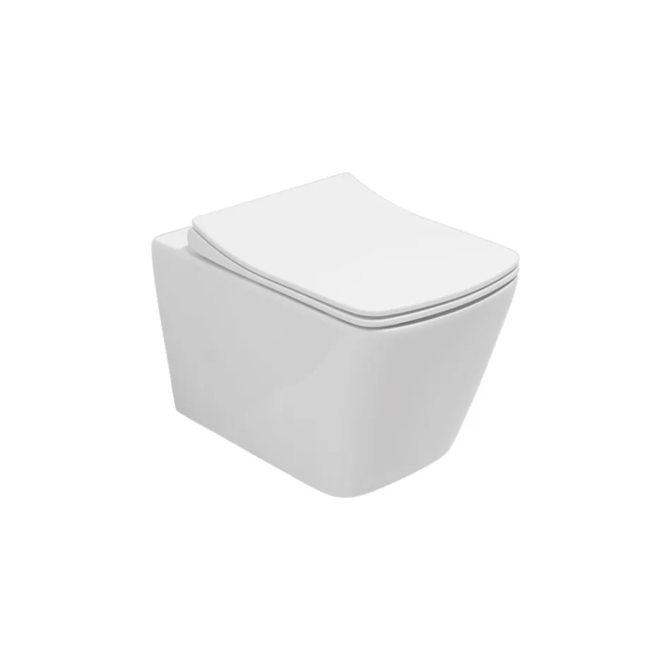 Vaso Wc Sospeso con Sedile Soft Close in Ceramica dal Design Moderno - Giunco Viadurini