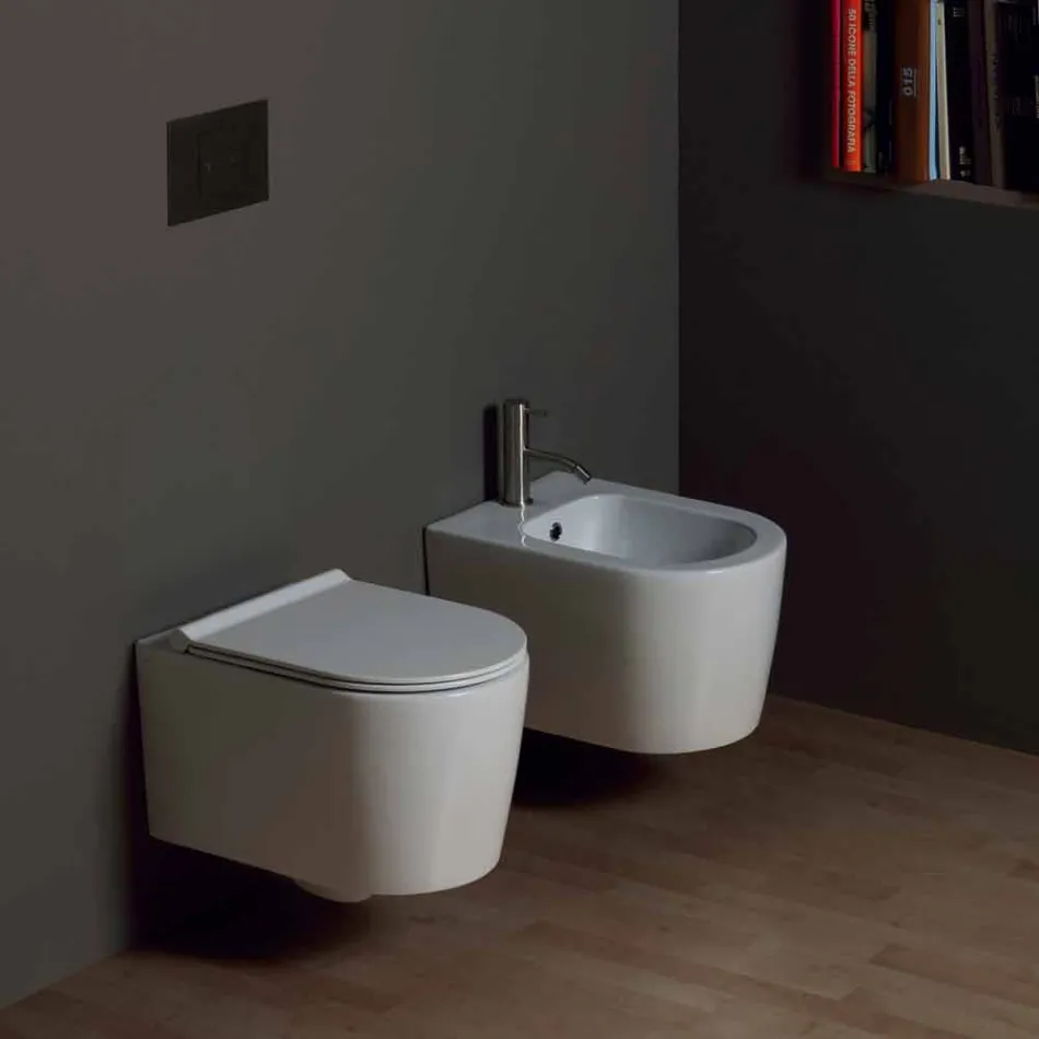 Vaso WC sospeso in ceramica design moderno Shine Square, made in Italy Viadurini