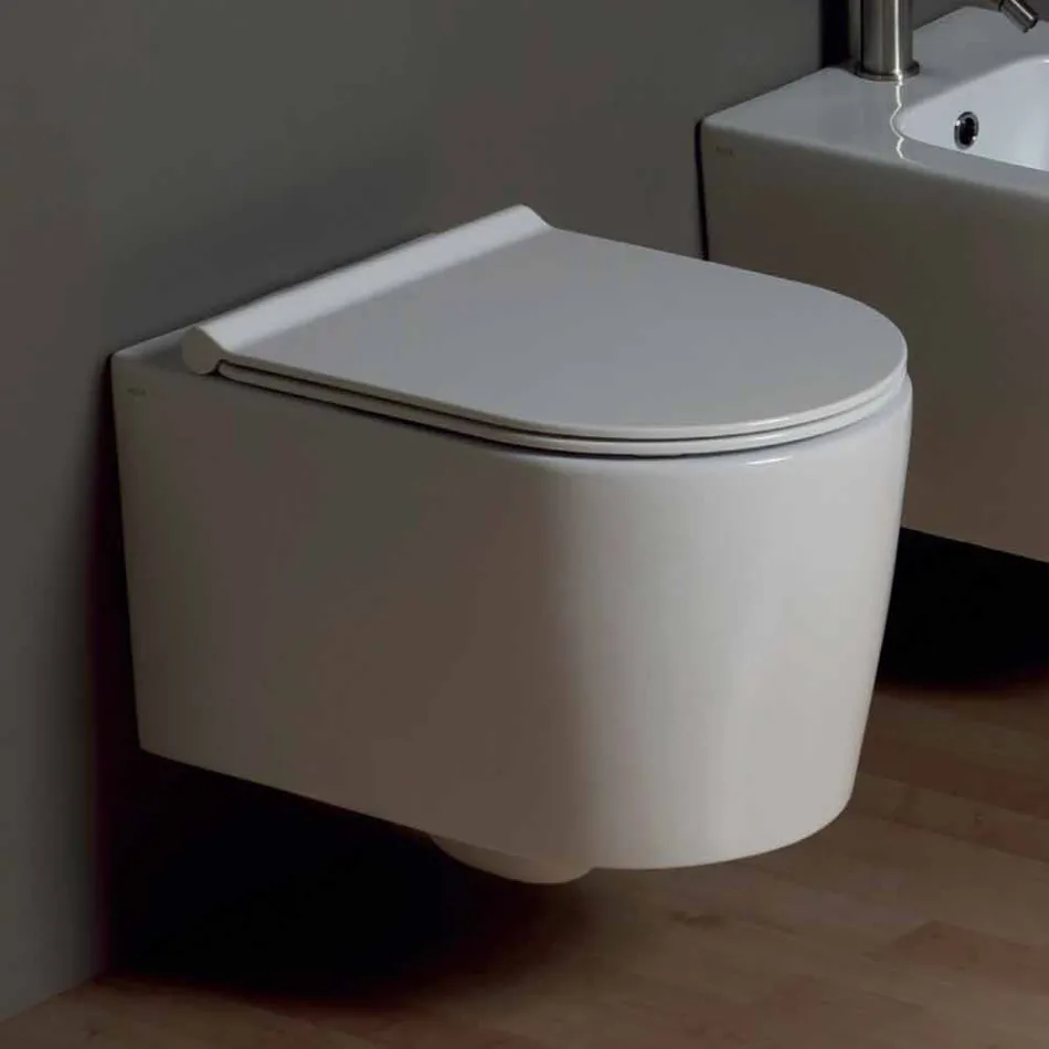 Vaso WC sospeso in ceramica design moderno Shine Square, made in Italy Viadurini