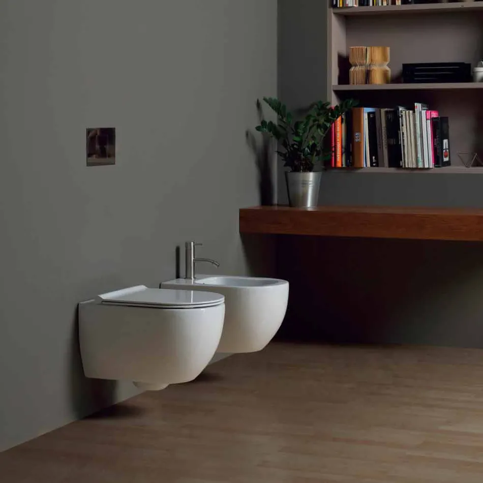 Vaso WC sospeso in ceramica design moderno Star 50x35 made in Italy Viadurini