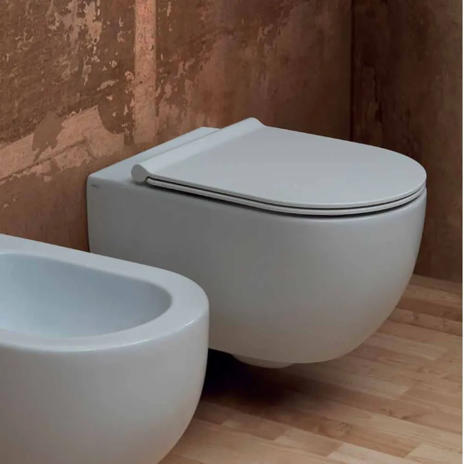 Vaso WC sospeso in ceramica design moderno Star 55x35 made in Italy Viadurini
