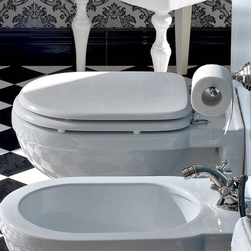 Vaso Wc Sospeso Stile Vintage in Ceramica Bianca Made in Italy – Marwa Viadurini