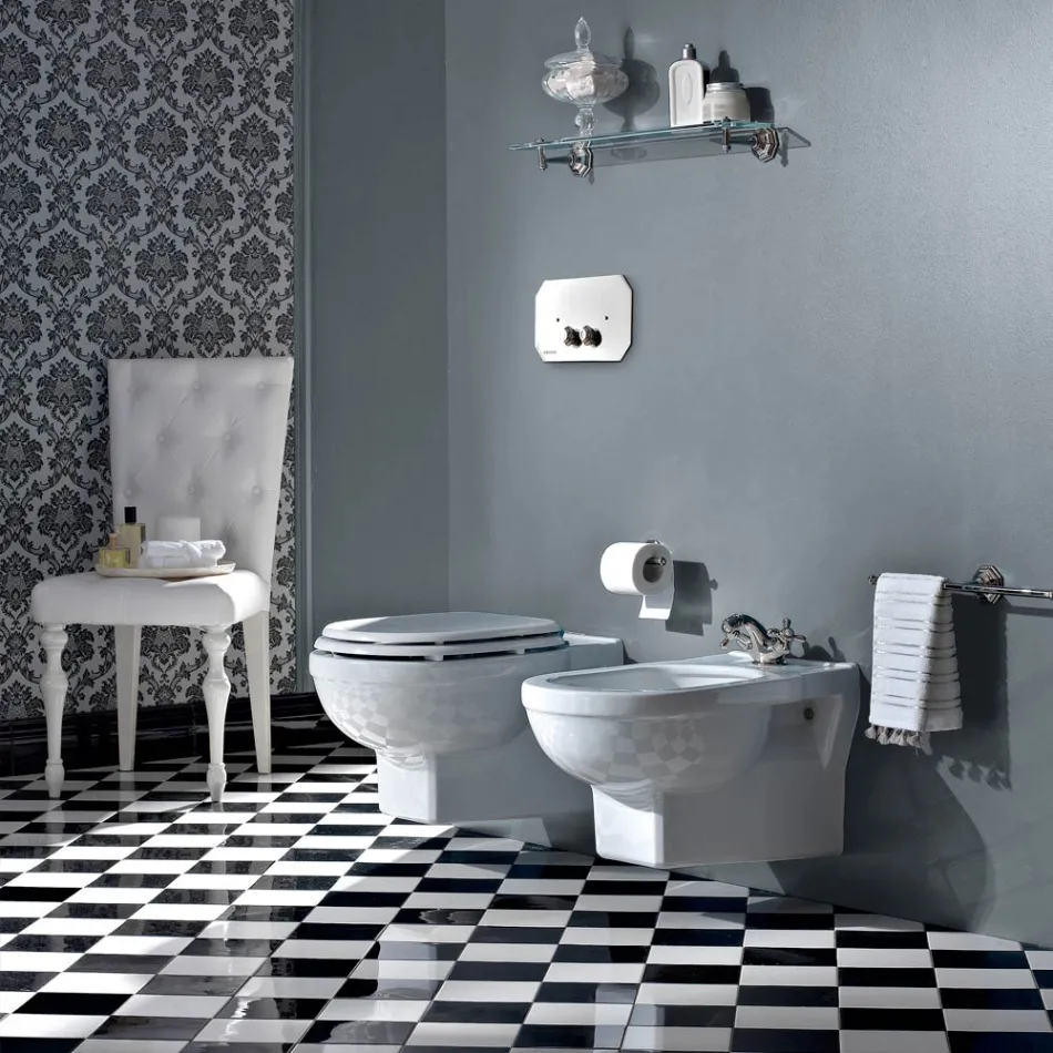 Vaso Wc Sospeso Stile Vintage in Ceramica Bianca Made in Italy – Marwa Viadurini