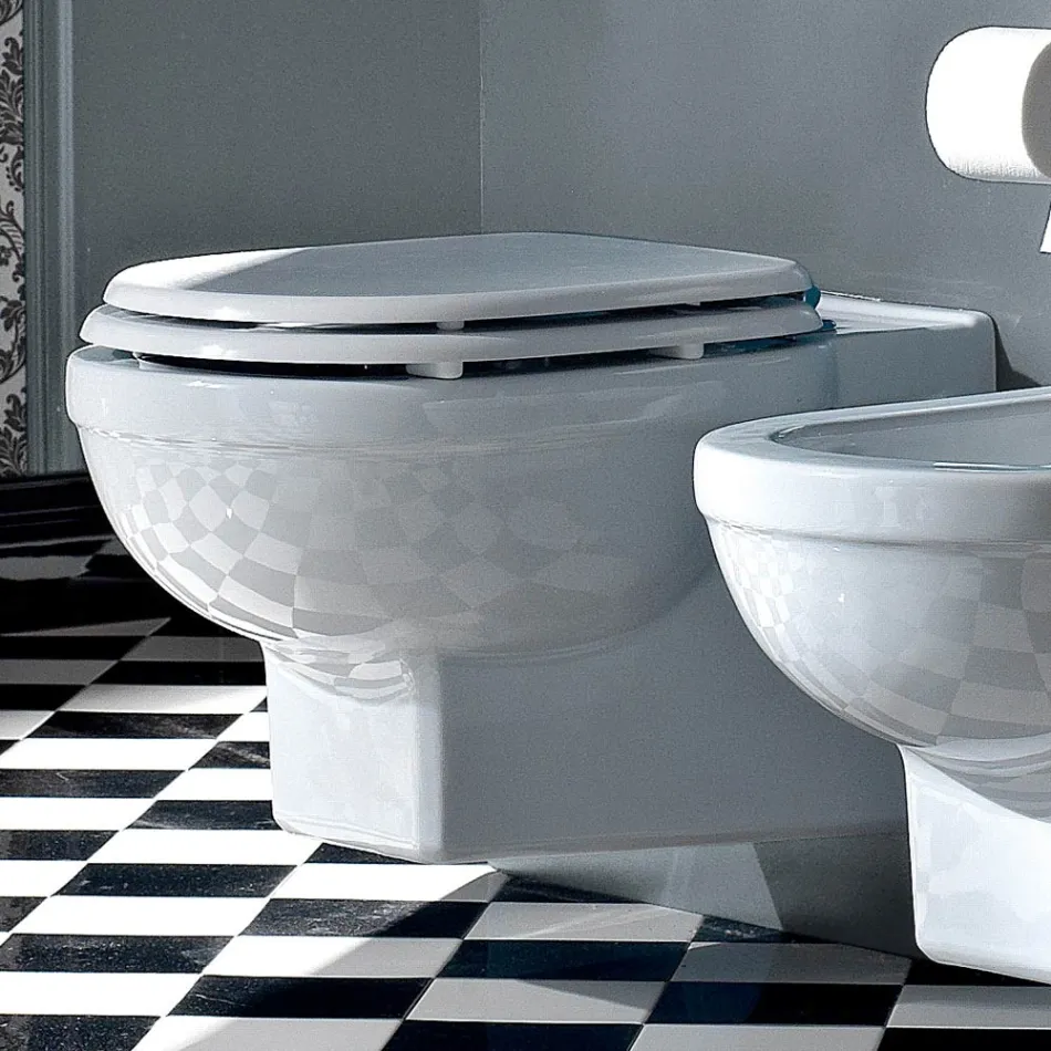 Vaso Wc Sospeso Stile Vintage in Ceramica Bianca Made in Italy – Marwa Viadurini