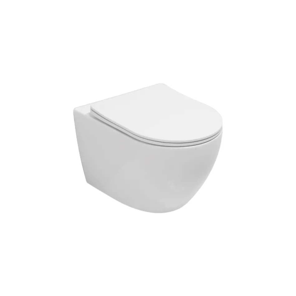 Vaso Wc Sospeso Tecnologia Rimless e Sedile Soft Close in Ceramica - Ginepro   Viadurini