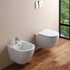 Vaso Wc Sospeso Tecnologia Rimless e Sedile Soft Close in Ceramica - Ginepro   Viadurini