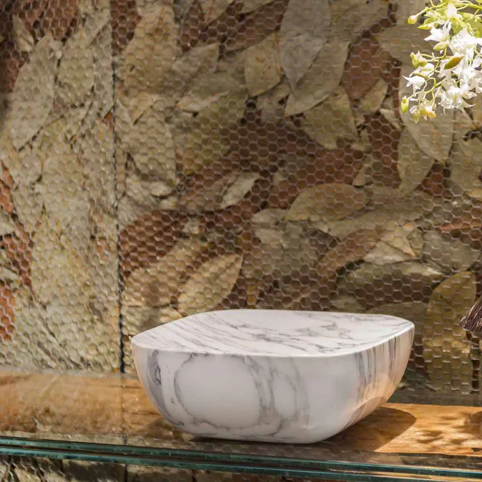 Vassoio di Design in Marmo Bianco di Carrara Arabescato Made in Italy - Roccia Viadurini