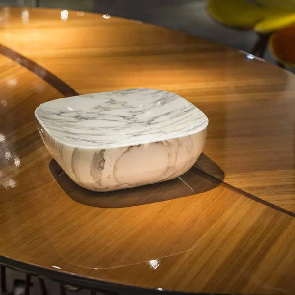 Vassoio di Design in Marmo Bianco di Carrara Arabescato Made in Italy - Roccia Viadurini