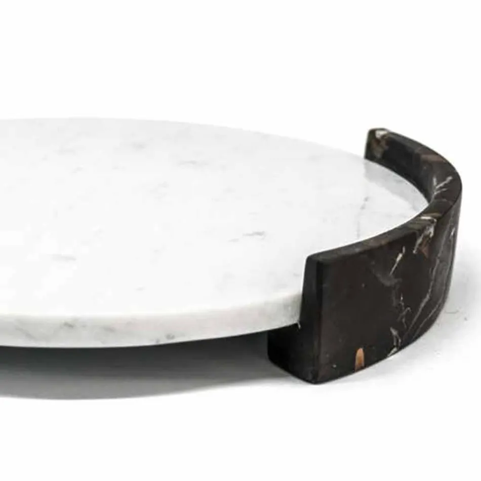 Vassoio Moderno Rotondo in Marmo Bianco di Carrara Made in Italy - Chet Viadurini