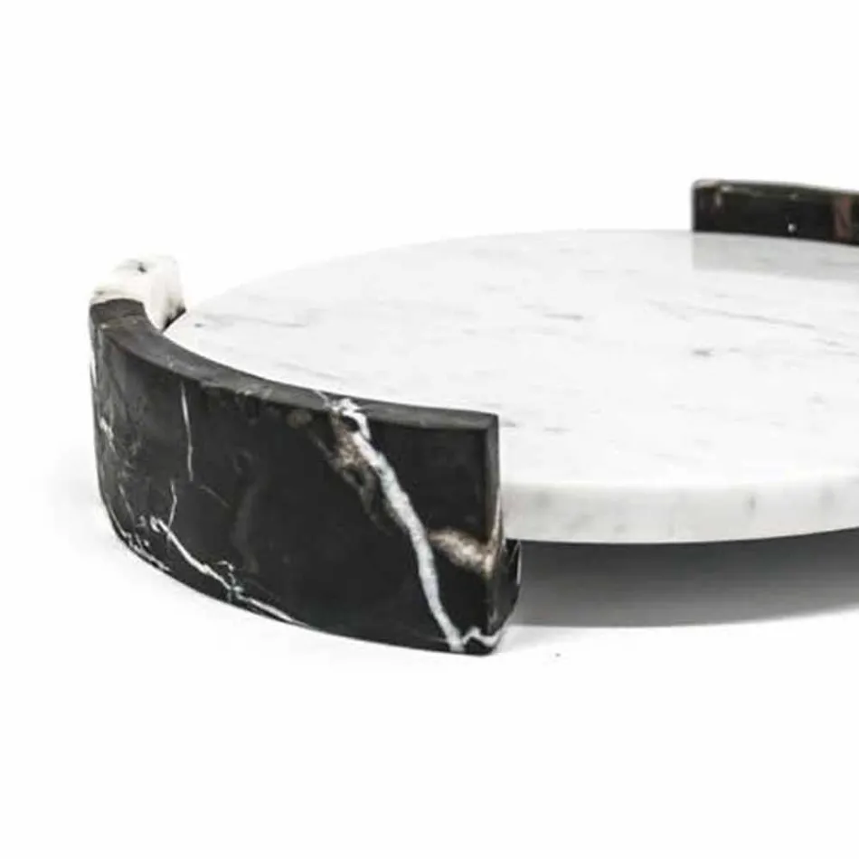 Vassoio Moderno Rotondo in Marmo Bianco di Carrara Made in Italy - Chet Viadurini