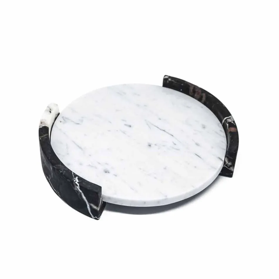 Vassoio Moderno Rotondo in Marmo Bianco di Carrara Made in Italy - Chet Viadurini