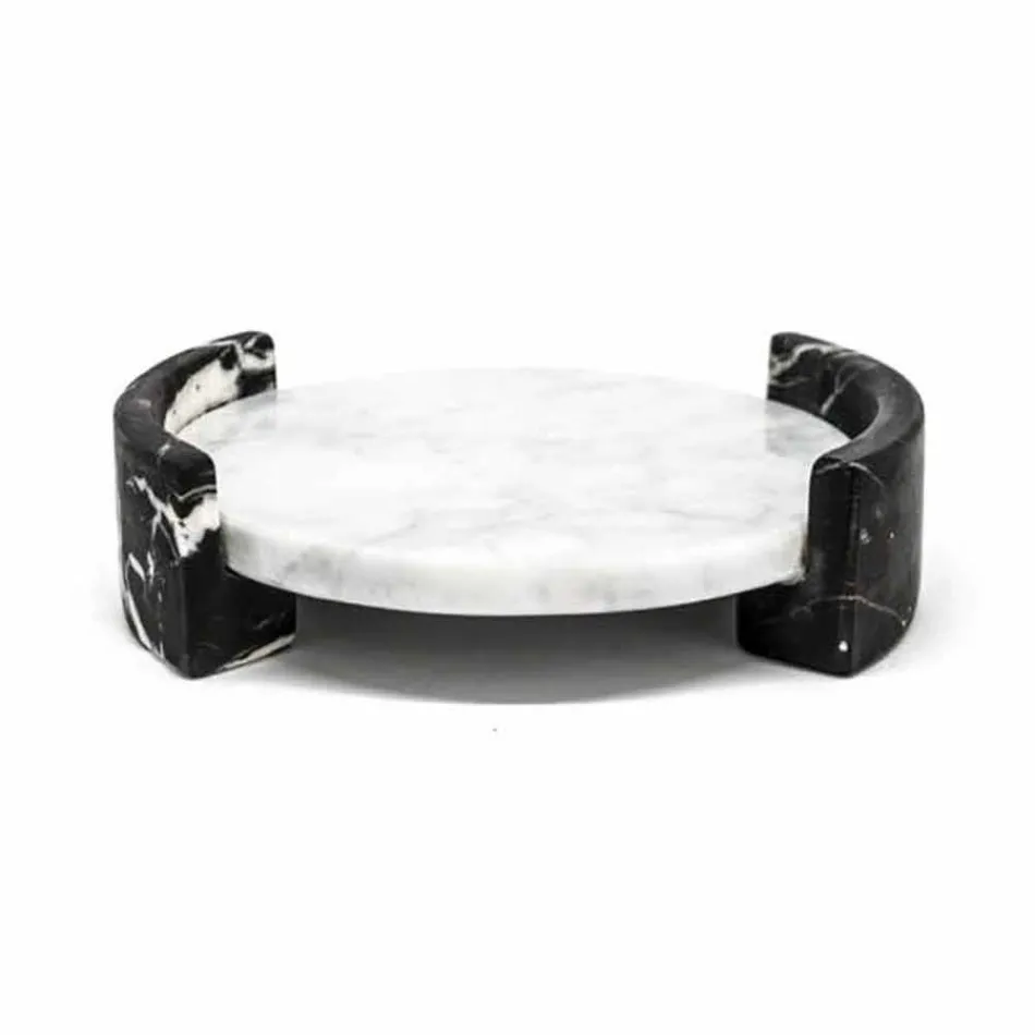 Vassoio Moderno Rotondo in Marmo Bianco di Carrara Made in Italy - Chet Viadurini