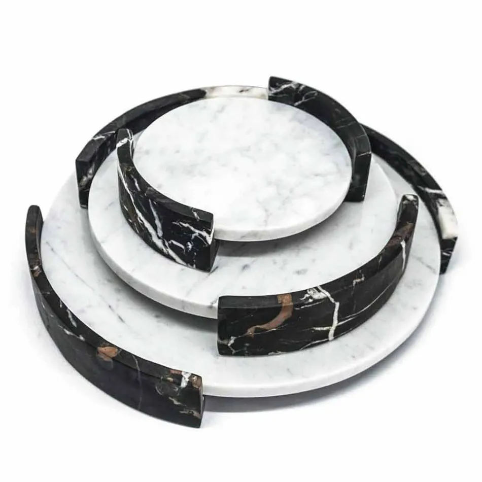 Vassoio Moderno Rotondo in Marmo Bianco di Carrara Made in Italy - Chet Viadurini