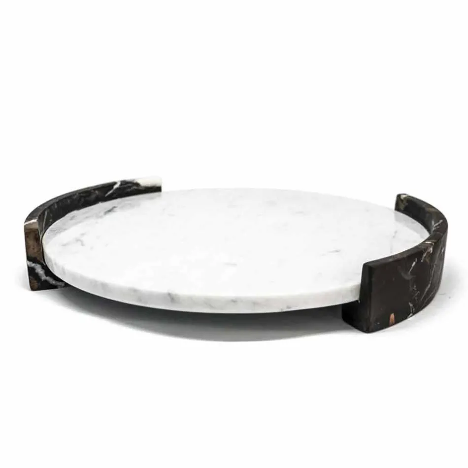 Vassoio Moderno Rotondo in Marmo Bianco di Carrara Made in Italy - Chet Viadurini