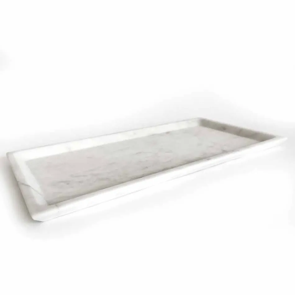 Vassoio Rettangolare in Marmo Bianco di Carrara Levigato Made in Italy - Alga Viadurini