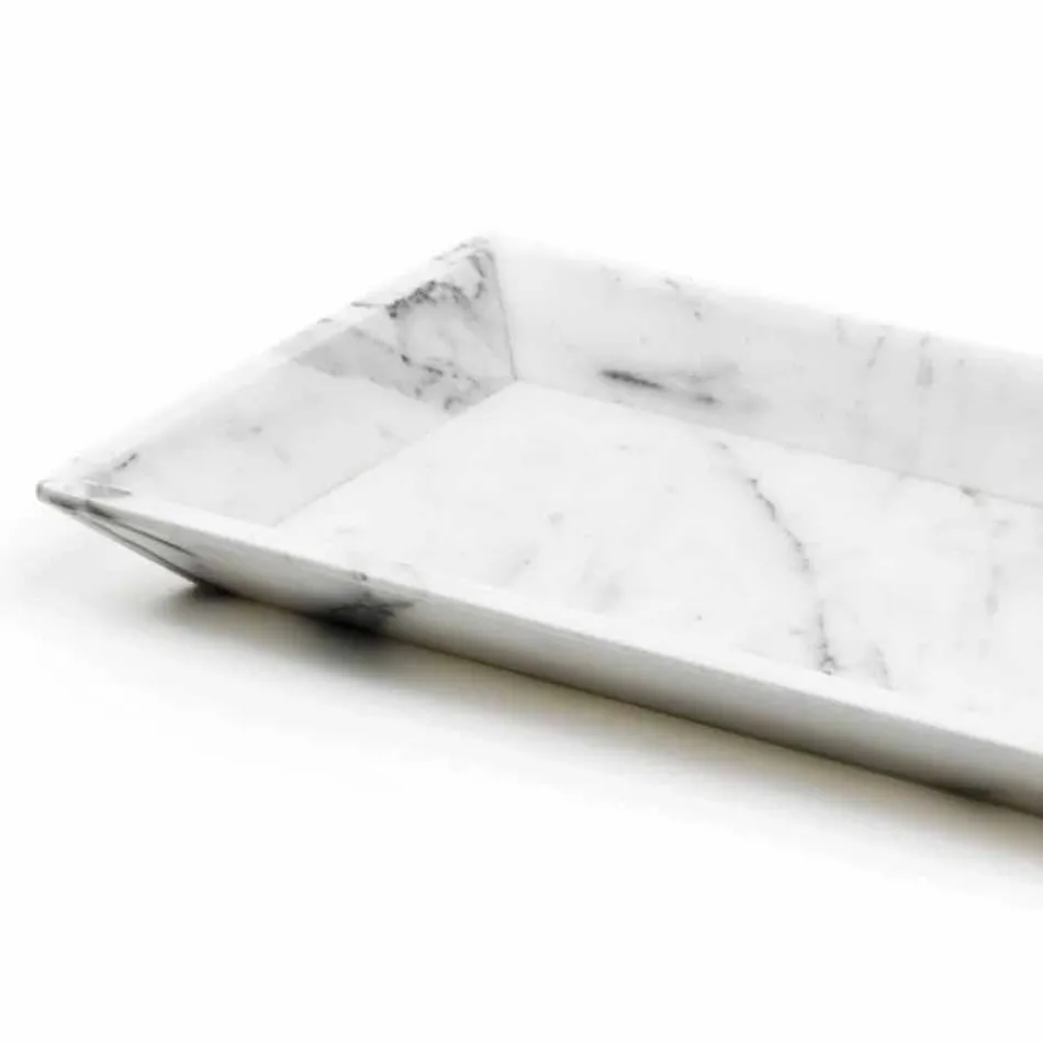 Vassoio Rettangolare in Marmo Bianco di Carrara Made in Italy - Vassili Viadurini