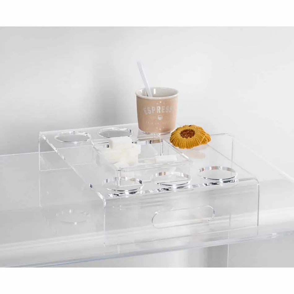 Vassoio Rialzato di Plexiglass Trasparente 6 o 8 Caffè Design 2 Pezzi - Cracco Viadurini