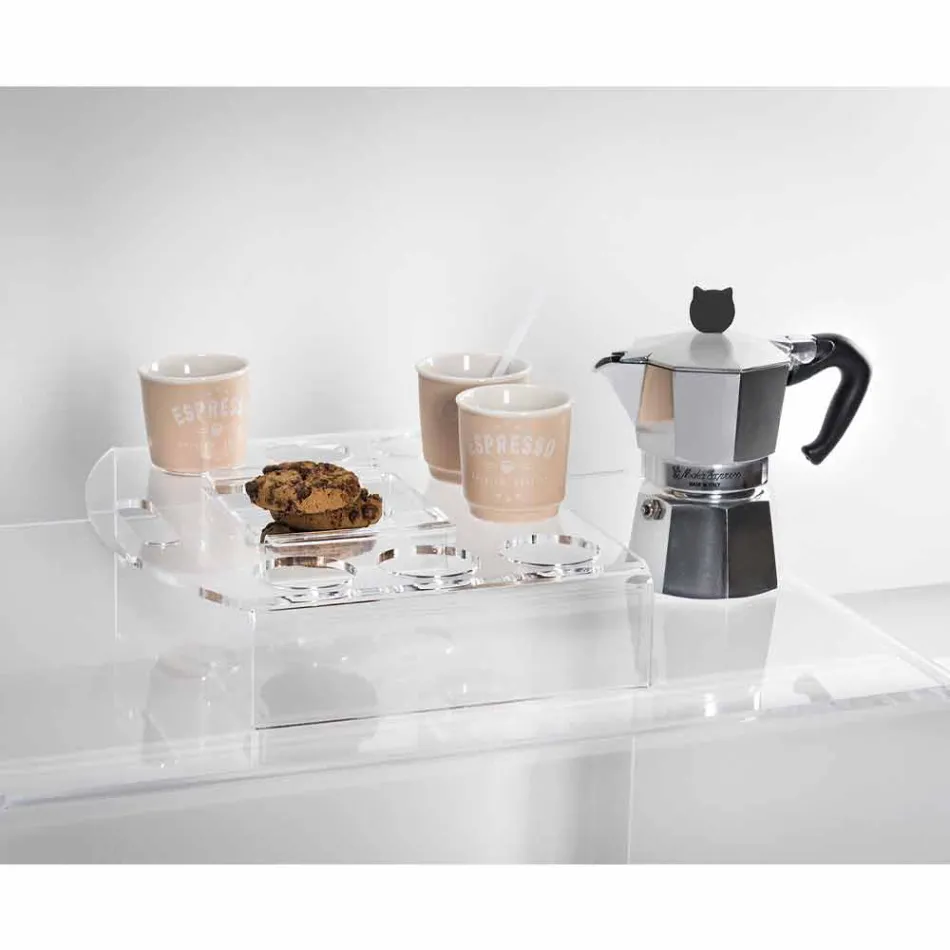 Vassoio Rialzato di Plexiglass Trasparente 6 o 8 Caffè Design 2 Pezzi - Cracco Viadurini