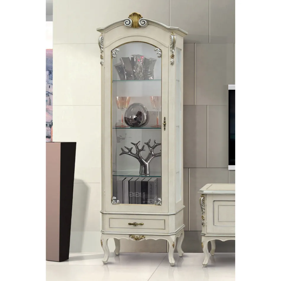 Vetrina Classica con Anta e Cassetto Legno Bianco Made in Italy - Cheverny Viadurini