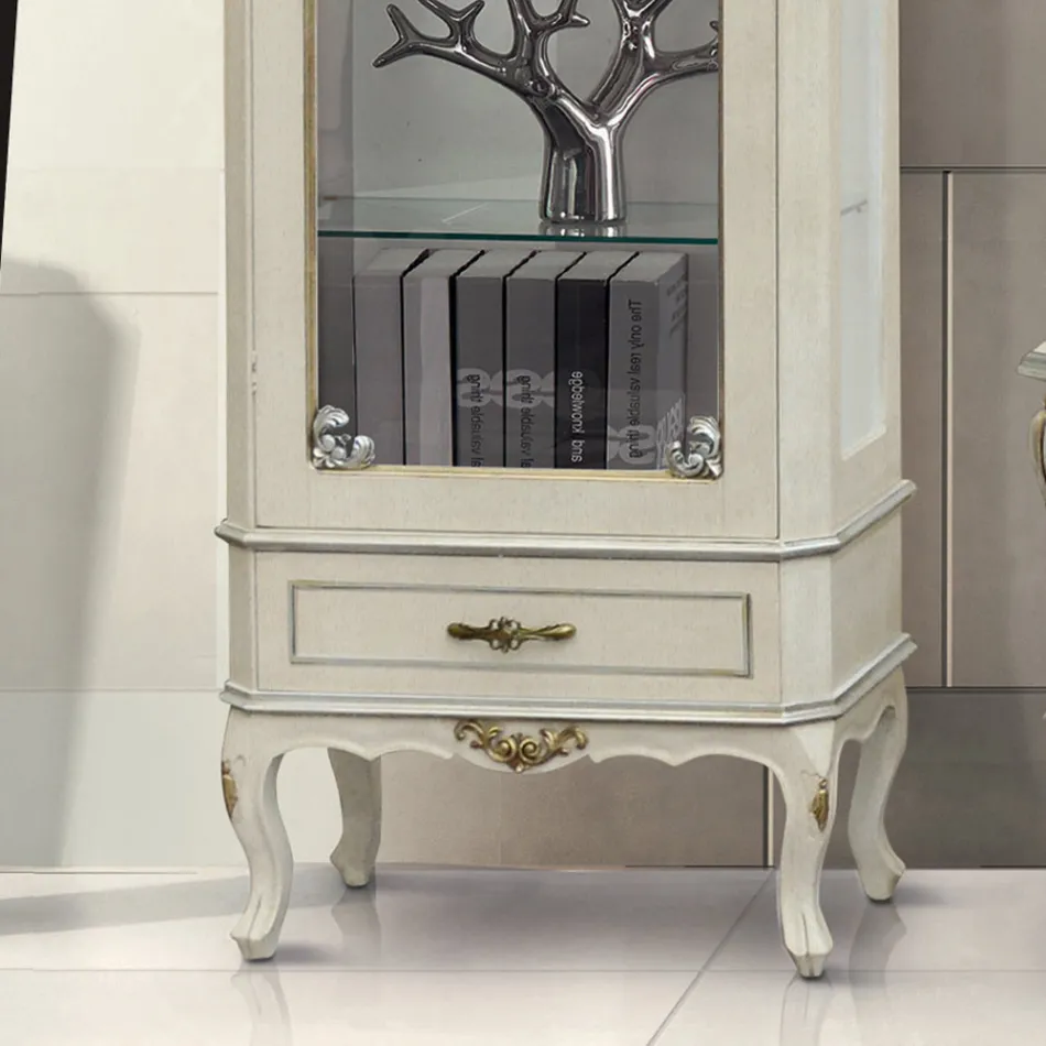 Vetrina Classica con Anta e Cassetto Legno Bianco Made in Italy - Cheverny Viadurini