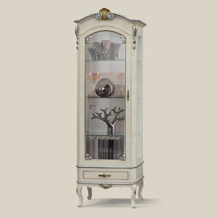 Vetrina Classica con Anta e Cassetto Legno Bianco Made in Italy - Cheverny Viadurini