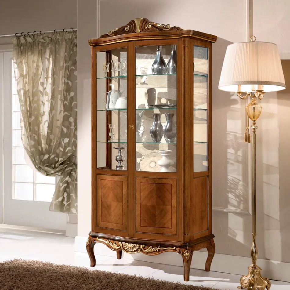 Vetrina Classica in Legno Noce Bassano Due Ante Made in Italy - Chantilly Viadurini