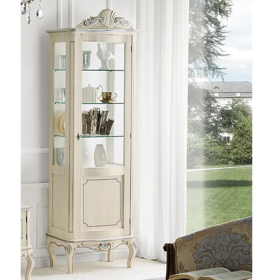 Vetrina Classica in Legno Noce Bianco o Moka Made in Italy - Chantilly Viadurini