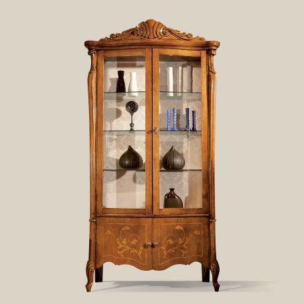 Vetrina Classica in Legno Noce Intarsiato 4 Ante Made in Italy - Commodo Viadurini
