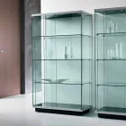 Vetrina Credenza a Parete in Vetro Trasparente 2 Ante con Serratura - Antonia Viadurini
