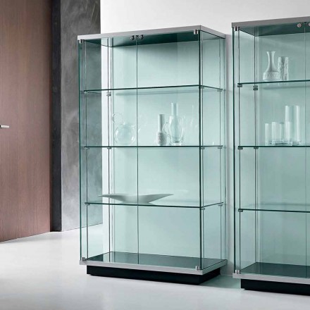 Vetrina Credenza a Parete in Vetro Trasparente 2 Ante con Serratura - Antonia Viadurini