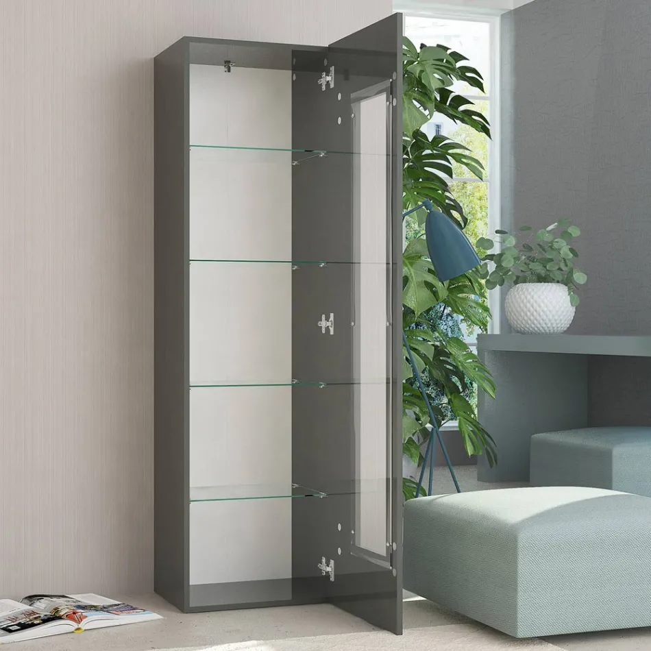 Vetrina da Salotto in Legno Bianco, Antracite o Cemento di Design - Suzana Viadurini