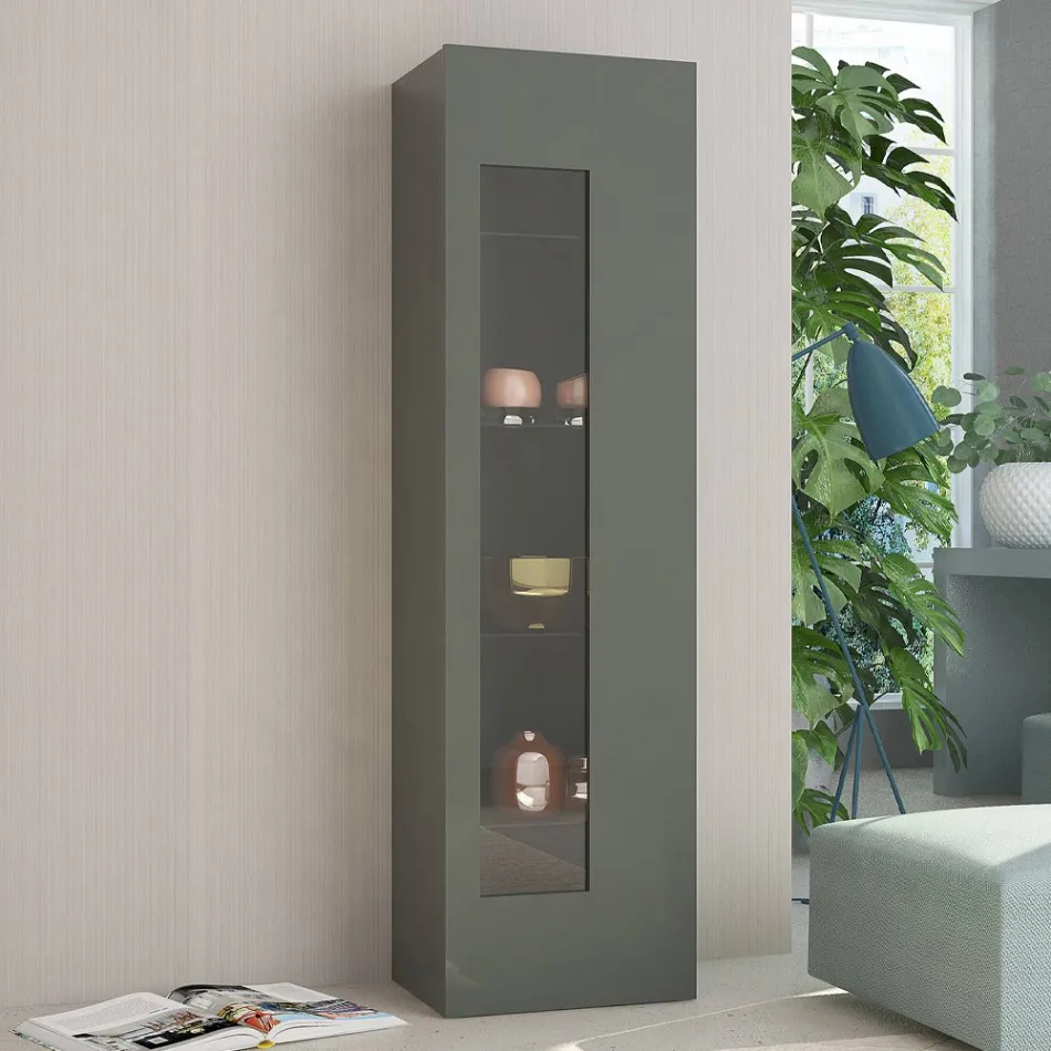 Vetrina da Salotto in Legno Bianco, Antracite o Cemento di Design - Suzana Viadurini