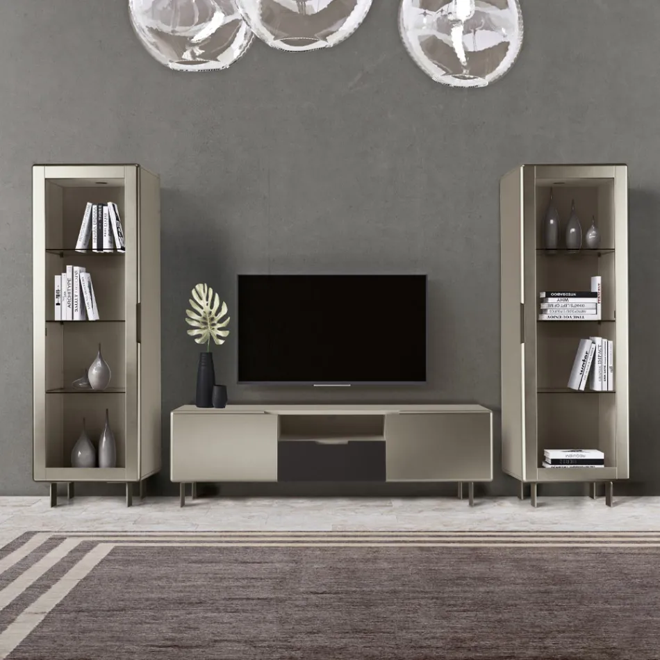 Vetrina da Soggiorno con 1 Anta in Mdf Finitura Nichel Made in Italy - Hilde Viadurini