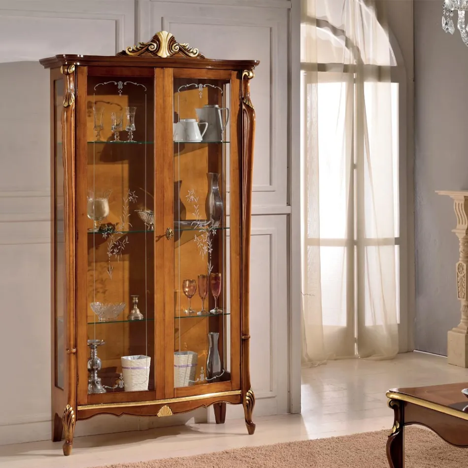 Vetrina da Soggiorno in Legno con 2 Ante Classica Made in Italy - Cambrige Viadurini