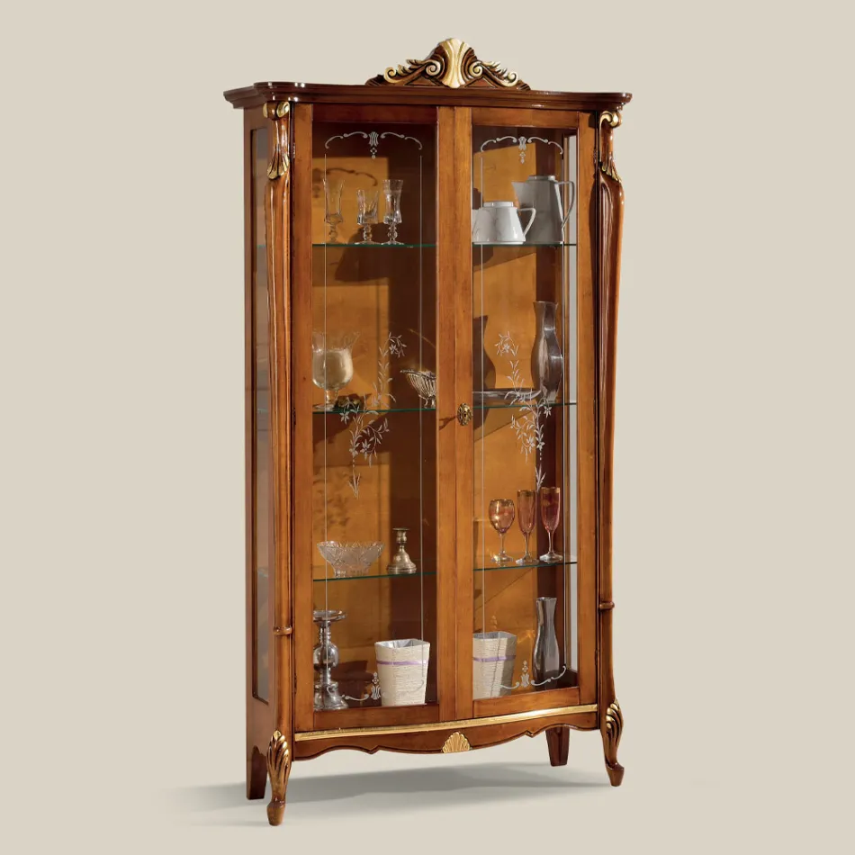Vetrina da Soggiorno in Legno con 2 Ante Classica Made in Italy - Cambrige Viadurini