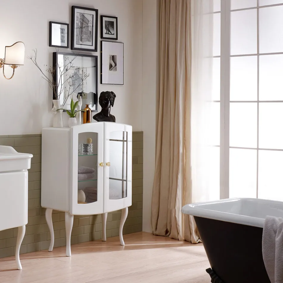 Vetrina per il Bagno Monocolore con 2 Ante e Ripiani in Vetro - Candy Viadurini